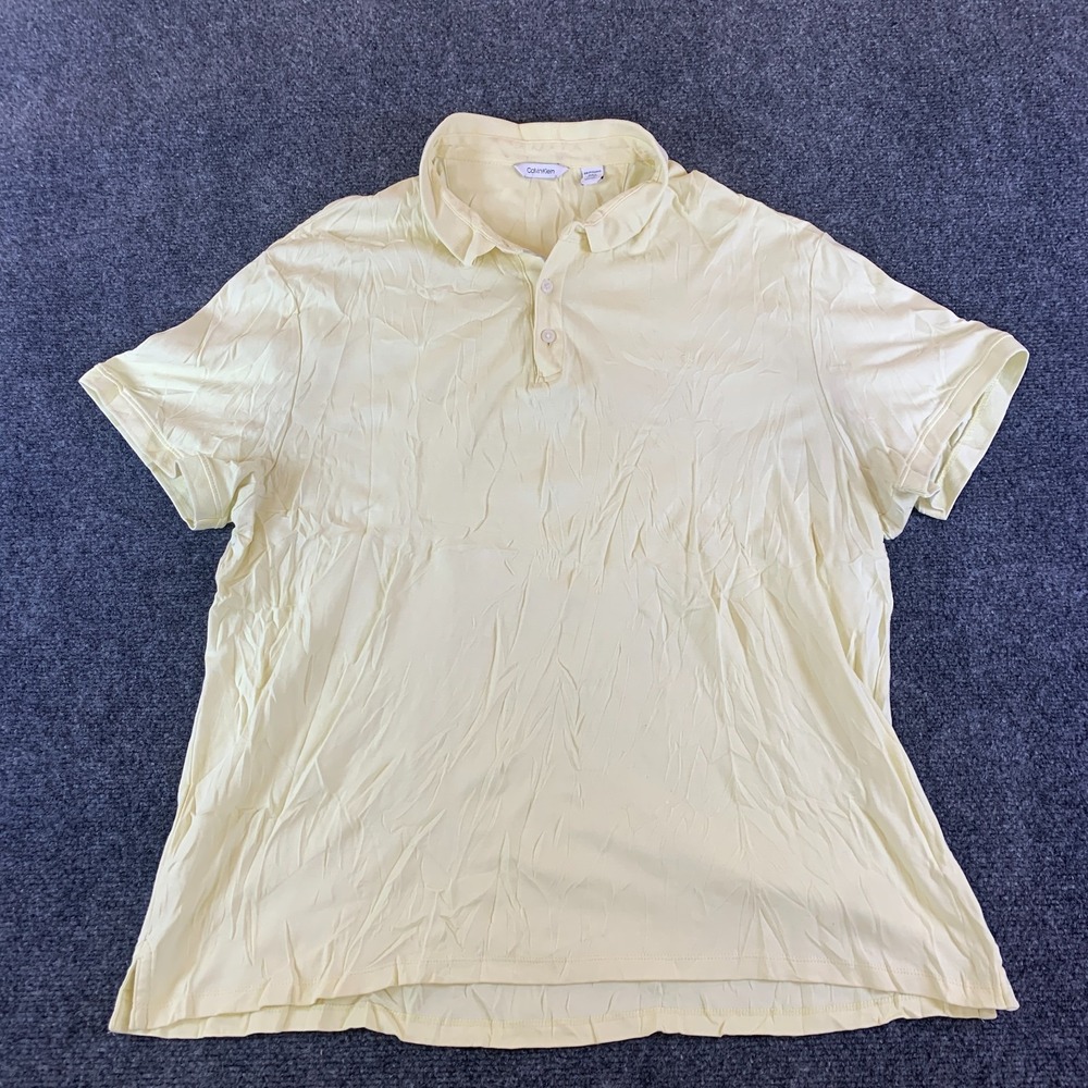 Calvin Klein Polo Shirt Mens 2XL Yellow Cotton Golf Tennis Performance Athletic